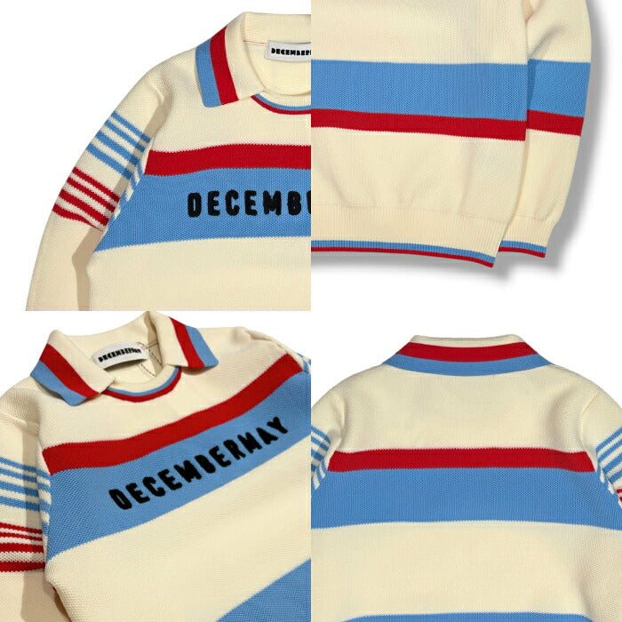 DECEMBERMAY ディセンバーメイ ゴルフウェア メンズ Stripe knit polo MEN 長袖ニットポロ 鹿の子編み ソフトな風合い 衿付きクルーネック 保温性 通気性 1-612-1035