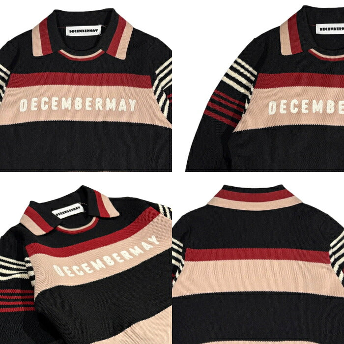 DECEMBERMAY ディセンバーメイ ゴルフウェア メンズ Stripe knit polo MEN 長袖ニットポロ 鹿の子編み ソフトな風合い 衿付きクルーネック 保温性 通気性 1-612-1035