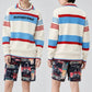 DECEMBERMAY ディセンバーメイ ゴルフウェア メンズ Stripe knit polo MEN 長袖ニットポロ 鹿の子編み ソフトな風合い 衿付きクルーネック 保温性 通気性 1-612-1035