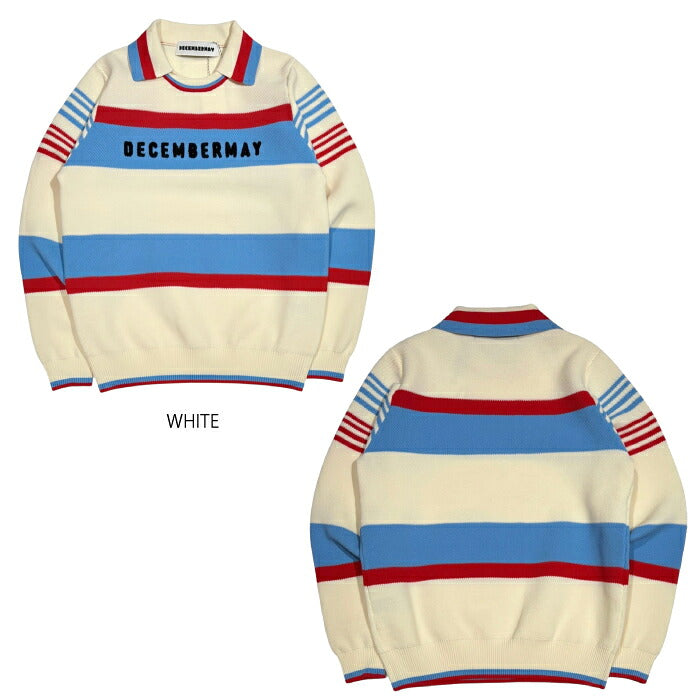 DECEMBERMAY ディセンバーメイ ゴルフウェア メンズ Stripe knit polo MEN 長袖ニットポロ 鹿の子編み ソフトな風合い 衿付きクルーネック 保温性 通気性 1-612-1035