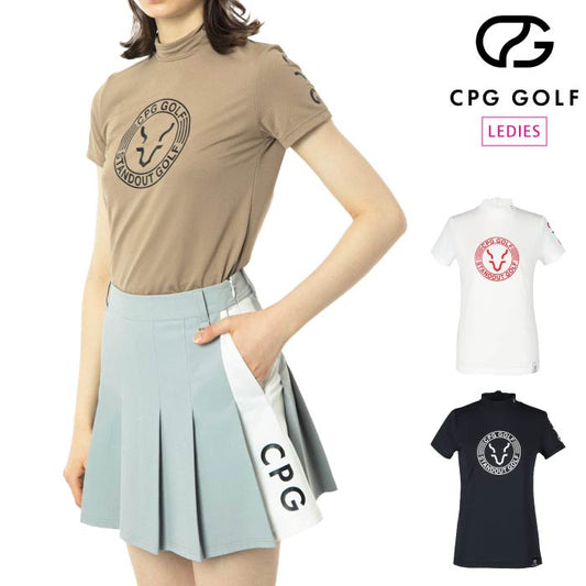 CPG GOLF シーピージーゴルフ ゴルフウェア 半袖Tシャツ レディース WOMEN ロゴプリントモックネックSS（ショートスリーブ） 吸水速乾 UVカット 消臭 1109-24102