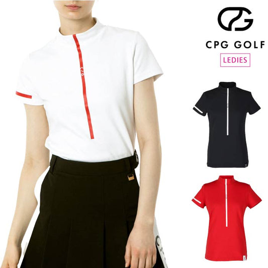 CPG GOLF シーピージーゴルフ ゴルフウェア 半袖Tシャツ レディース WOMEN フロントラインモックネックSS（ショートスリーブ）UVカット 1109-24104