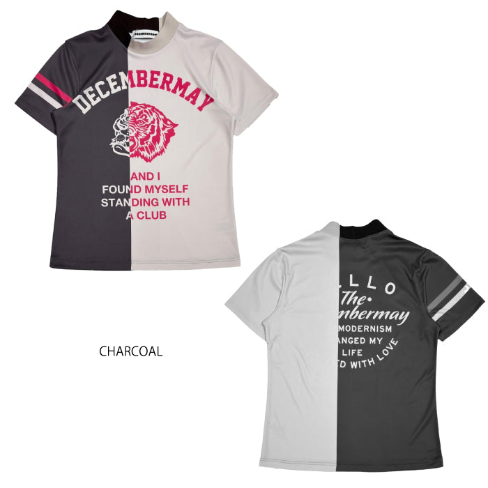 DECEMBERMAY ディセンバーメイ ゴルフウェア レディース 半袖モックネックシャツ Lovers tiger bicolor mock neck shirt/ WOMEN 吸湿速乾 防透 紫外線防止 2-505-0151