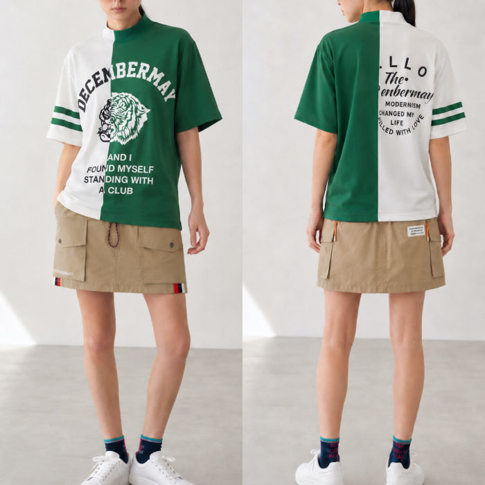 DECEMBERMAY ディセンバーメイ ゴルフウェア レディース 半袖モックネックシャツ Lovers tiger bicolor mock neck shirt/ WOMEN 吸湿速乾 防透 紫外線防止 2-505-0151