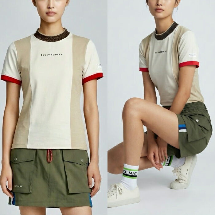 DECEMBERMAY ディセンバーメイ ゴルフウェア レディース Classy mock shirt WOMEN 半袖モックネックシャツ 吸水速乾 遮熱 伸縮性 ドライな着心地 2-605-0159