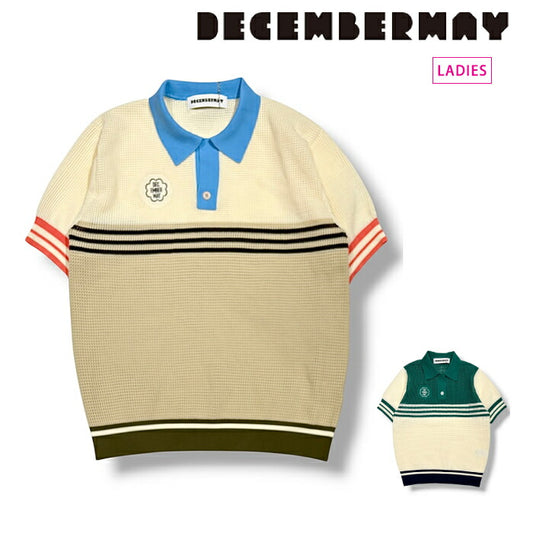 DECEMBERMAY ディセンバーメイ ゴルフウェア レディース Meshknit skipper polo ポロシャツ 半袖シャツ サマーニット 上品 超軽量 カジュアル 2-605-1034