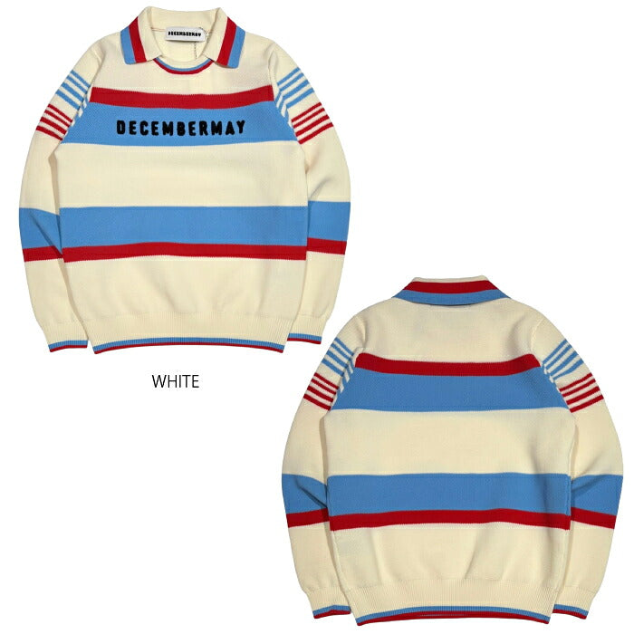 DECEMBERMAY ディセンバーメイ ゴルフウェア レディース Stripe knit polo WOWOWOMEN 長袖ニットポロ 鹿の子編み ソフトな風合い 衿付きクルーネック 保温性 通気性 2-612-1035