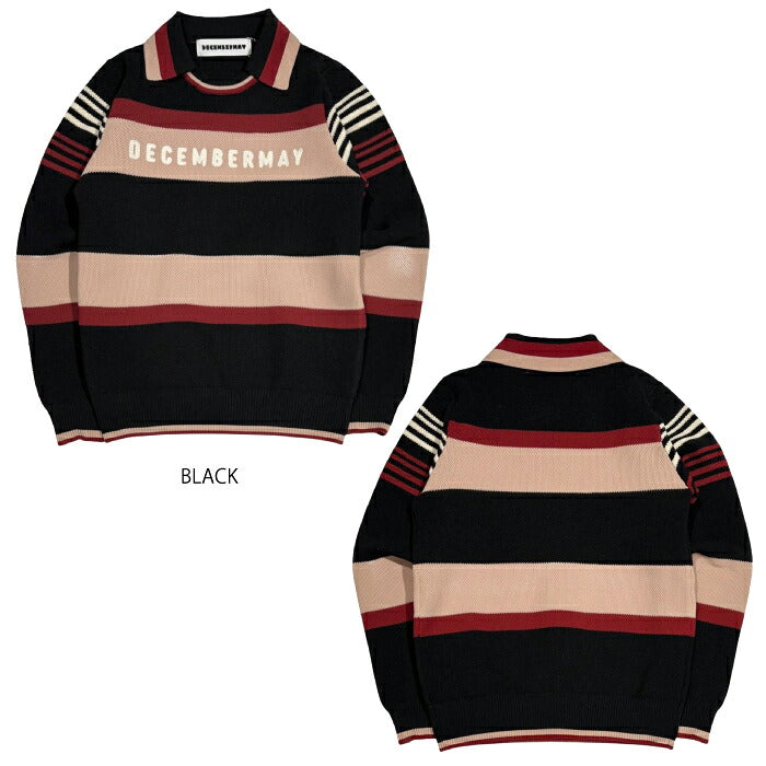 DECEMBERMAY ディセンバーメイ ゴルフウェア レディース Stripe knit polo WOWOWOMEN 長袖ニットポロ 鹿の子編み ソフトな風合い 衿付きクルーネック 保温性 通気性 2-612-1035