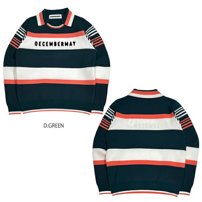 DECEMBERMAY ディセンバーメイ ゴルフウェア レディース Stripe knit polo WOWOWOMEN 長袖ニットポロ 鹿の子編み ソフトな風合い 衿付きクルーネック 保温性 通気性 2-612-1035