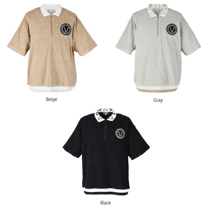 CPG GOLF シーピージーゴルフ パイルジップアップ半袖シャツ ゴルフウェア メンズ MENS ロゴJQ柄パイル Jip UPシャツ  セットアップ対応 2109-24105