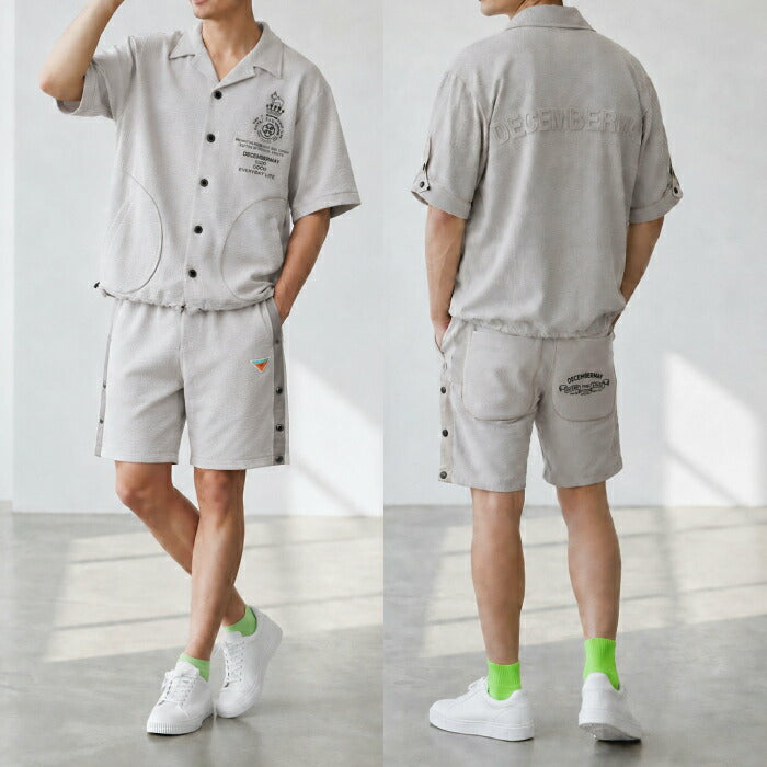DECEMBERMAY ディセンバーメイ ゴルフウェア メンズ レディース Newport seersucker shirt UNISEX 半袖シャツ ストレッチ性 UVカット効果 セットアップ対応 4-605-1529