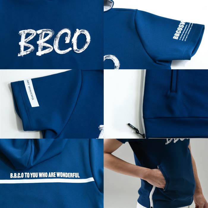 BBCO GOLF ビビコゴルフ メンズ ゴルフウェア 半袖パーカー MEN'S CARDBOARD KNIT HOODIE (KNITTED FABRIC) 防シワ 軽量感 接触冷感 紫外線防止 A1-2503-11