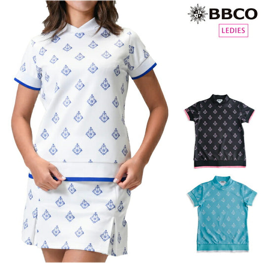 BBCO GOLF ビビコゴルフ レディース ゴルフウェア 半袖モックネック Aligned baroque pattern for women セットアップ対応 A2-2505-11