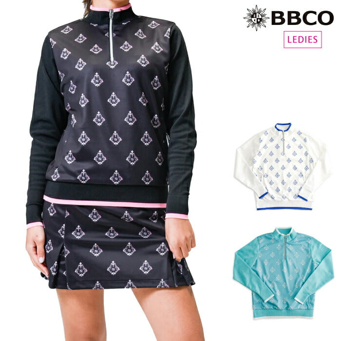 BBCO GOLF ビビコゴルフ レディース ゴルフウェア ジップアップ長袖シャツ Aligned baroque pattern セットアップ対応 A2-7101-11