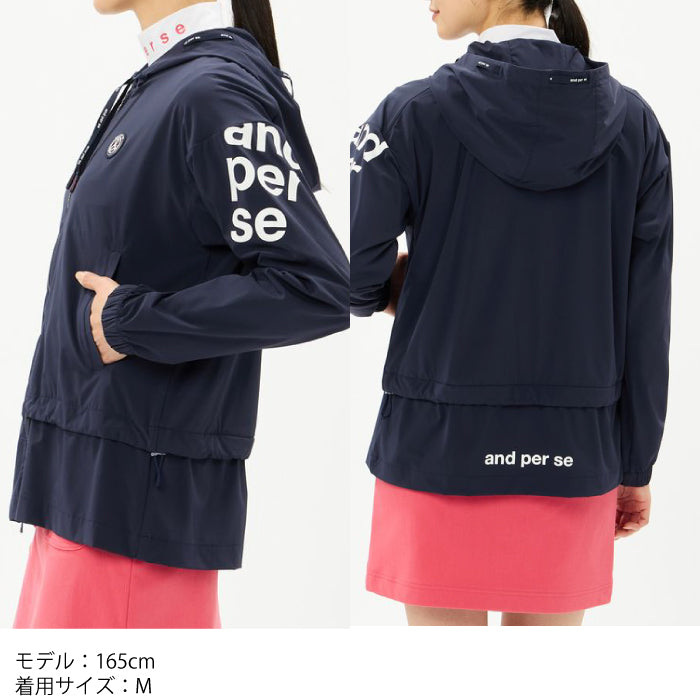 and per se アンパスィ ゴルフウェア レディース AIRJUSTERフルジップフーディーブルゾン マルチストレッチ 軽量 保温 抗菌防臭 ダブルファスナー ウエスト切り替え aff1106g2