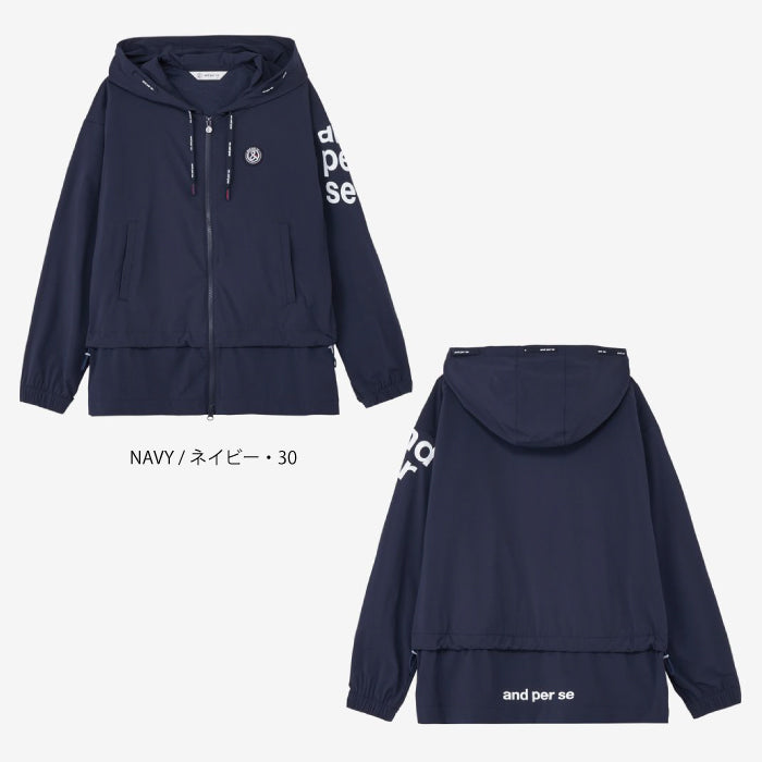 and per se アンパスィ ゴルフウェア レディース AIRJUSTERフルジップフーディーブルゾン マルチストレッチ 軽量 保温 抗菌防臭 ダブルファスナー ウエスト切り替え aff1106g2