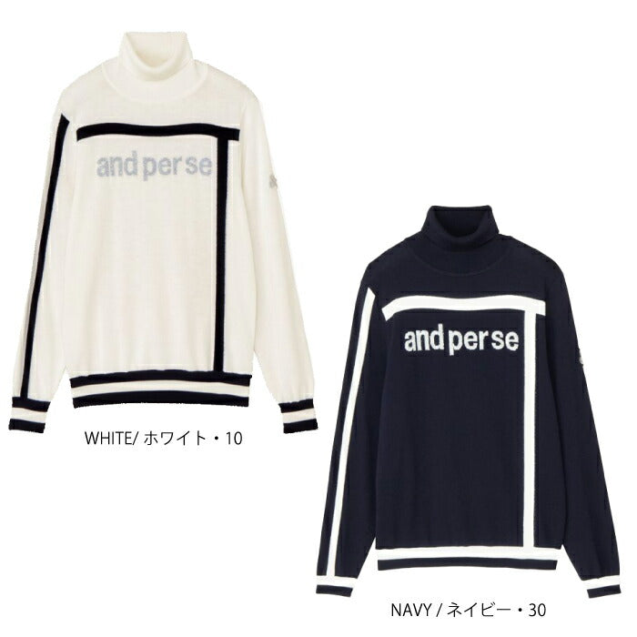 and per se アンパスィ ゴルフウェア レディース タートルネックセーター ウール混 保温 洗濯可 ハイゲージ ニット 定番品 AFF2375B8