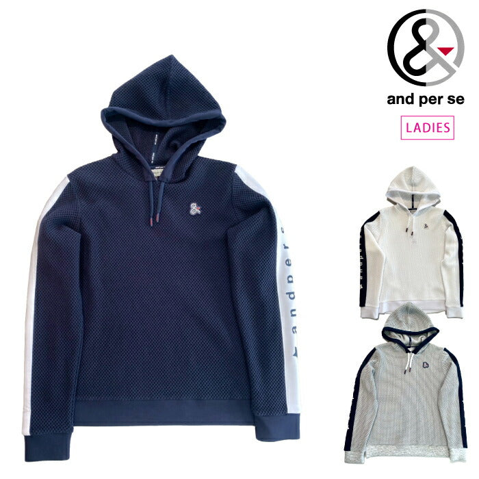 and per se アンパスィ ゴルフウェア レディース パーカー エアレーテックメッシュ フーディープルオーバー ストレッチ UVケア 高通気 伸縮性 AFF6225J2