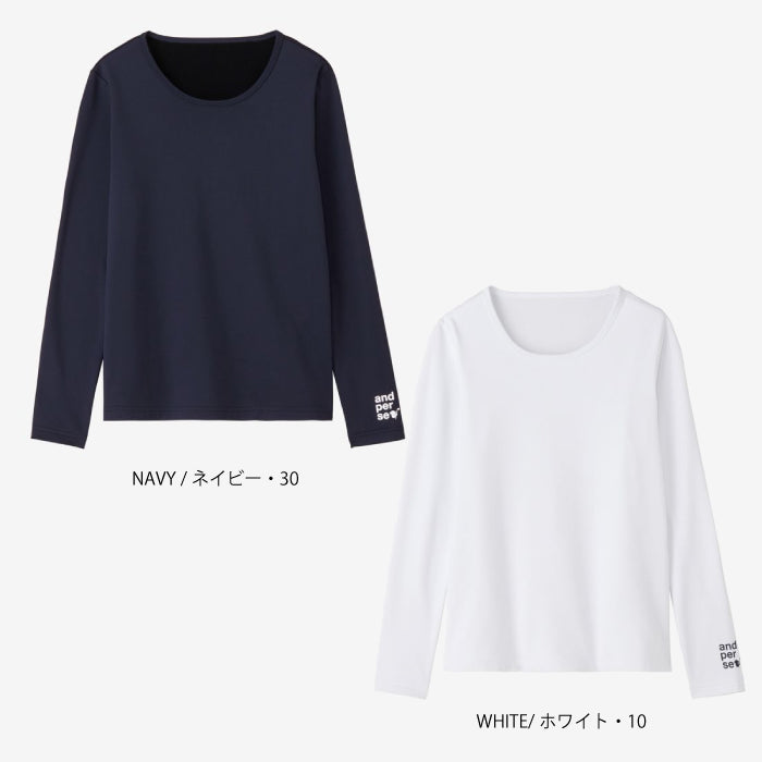 and per se アンパスィ ゴルフウェア レディース クルーネックインナーシャツ 長袖 マルチストレッチ 起毛 UV 抗菌防臭 保温 aff6806w9