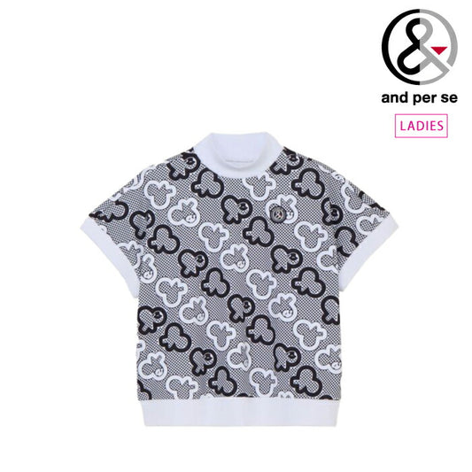 and per se アンパスィ ゴルフウェア レディース ショットスムーザー ショットスムーザープリンテッドスウェット半袖シャツ マルチストレッチ 吸汗速乾 UV 抗菌防臭 べたつき軽減 オーバーシルエット AFS6516J6