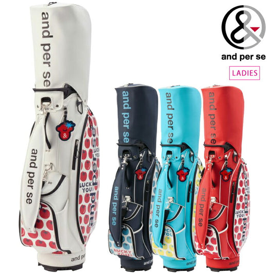 and per se アンパスィ ゴルフウェア レディース キャディバッグ  9型 かわいい トマト柄 AFS7196