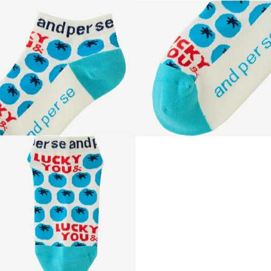 and per se アンパスィ ゴルフウェア レディース アンクルソックス トマト柄 靴下 快適な履き心地 日本製 AFS8146