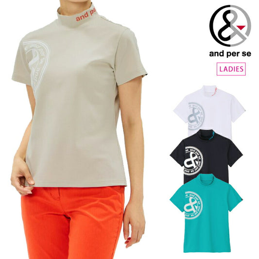 and per se アンパスィ ゴルフウェア レディース SWING DRY メッシュ半袖モックネックシャツ マルチストレッチ 吸汗速乾 UV 通気 べたつき軽減 抗菌防臭 AFS9516V2