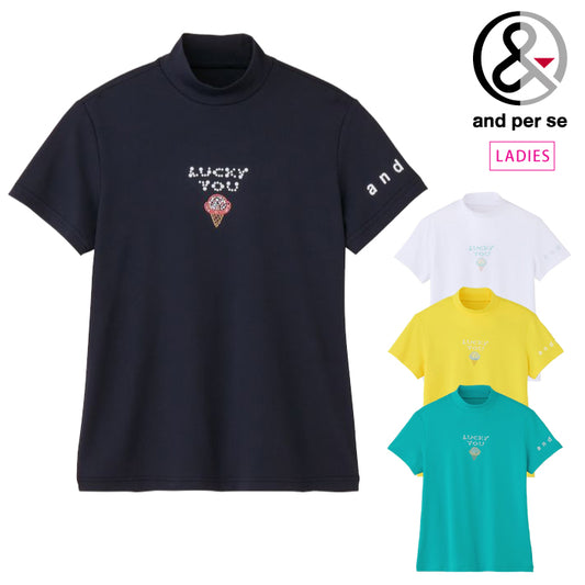 and per se アンパスィ ゴルフウェア レディース COOL is COOL ライトワッフル半袖モックネックシャツ マルチストレッチ 吸汗速乾 UV 抗菌防臭 通気 遮熱 AFS9566W1