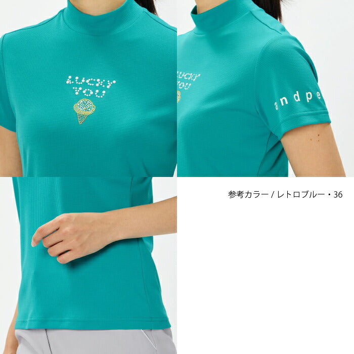 and per se アンパスィ ゴルフウェア レディース COOL is COOL ライトワッフル半袖モックネックシャツ マルチストレッチ 吸汗速乾 UV 抗菌防臭 通気 遮熱 AFS9566W1