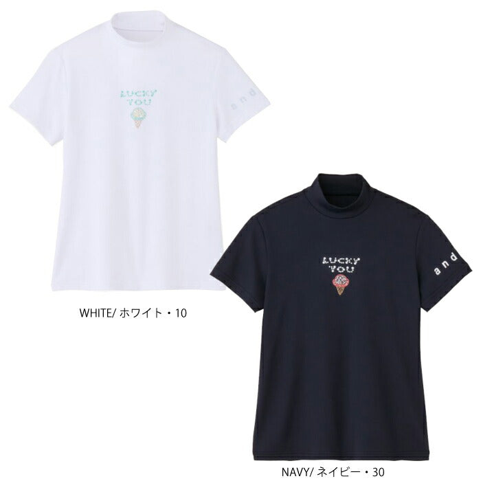 and per se アンパスィ ゴルフウェア レディース COOL is COOL ライトワッフル半袖モックネックシャツ マルチストレッチ 吸汗速乾 UV 抗菌防臭 通気 遮熱 AFS9566W1