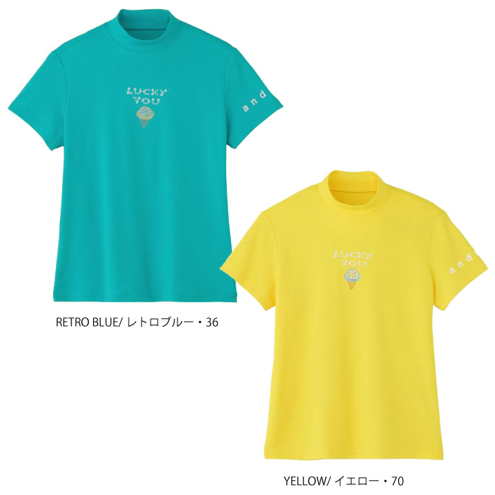 and per se アンパスィ ゴルフウェア レディース COOL is COOL ライトワッフル半袖モックネックシャツ マルチストレッチ 吸汗速乾 UV 抗菌防臭 通気 遮熱 AFS9566W1
