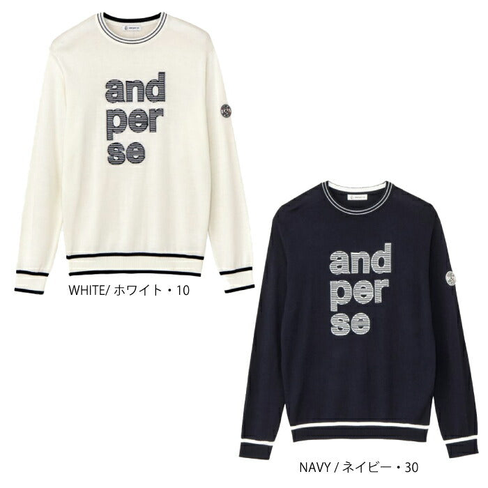 and per se アンパスィ ゴルフウェア メンズ クレアニットクルーネックセーター 日本製 吸湿発熱 抗菌防臭 AMF2345A7