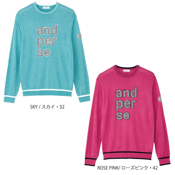 and per se アンパスィ ゴルフウェア メンズ クレアニットクルーネックセーター 日本製 吸湿発熱 抗菌防臭 AMF2345A7