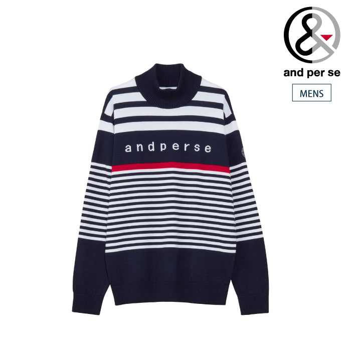 and per se アンパスィ メンズ ゴルフウェア ウールミックスボーダーニットハイネックセーター 手洗いOK/保温 AMF2614B2