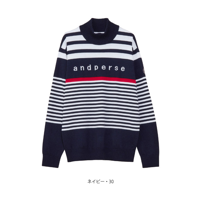 and per se アンパスィ メンズ ゴルフウェア ウールミックスボーダーニットハイネックセーター 手洗いOK/保温 AMF2614B2