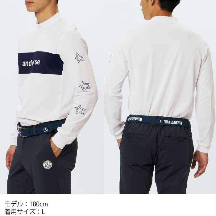 and per se アンパスィ ゴルフウェア メンズ ストレッチディンプル長袖モックネックシャツ ストレッチ 吸汗速乾 UV 通気 遮熱 AMF9215V2