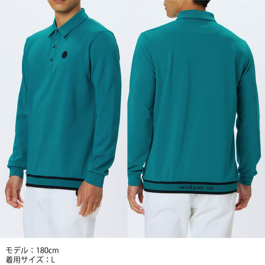and per se アンパスィ ゴルフウェア メンズ 4WAYリップル長袖ラインリブ使いシャツ マルチストレッチ 吸汗速乾 UVケア AMF9285W3