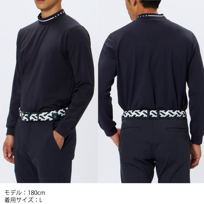 and per se アンパスィ ゴルフウェア メンズ 4WAYリップル長袖モックネックシャツ マルチストレッチ 吸汗速乾 UVケア AMF9295W3