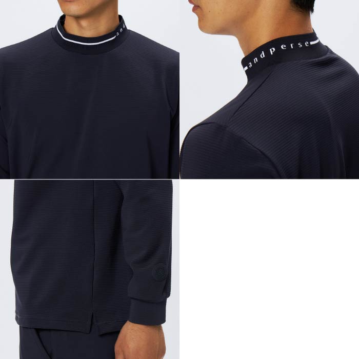 and per se アンパスィ ゴルフウェア メンズ 4WAYリップル長袖モックネックシャツ マルチストレッチ 吸汗速乾 UVケア AMF9295W3