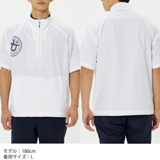 and per se アンパスィ ゴルフウェア メンズ マルチウェザー半袖ハーフジップシャツ マルチストレッチ はっ水 UV 抗菌防臭 透湿 AMS1506G1