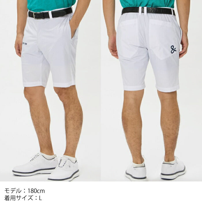 and per se アンパスィ ゴルフウェア メンズ エアリークロス ハーフパンツ スリムシルエット マルチストレッチ はっ水 抗菌防臭 通気 AMS5556E2