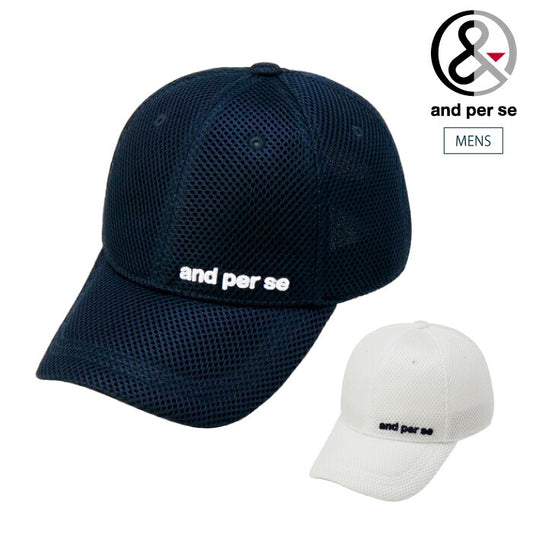 and per se アンパスィ ゴルフウェア メンズ ラッセルメッシュキャップ 帽子 吸汗速乾 面ファスナー仕様アジャスター UV ams8436