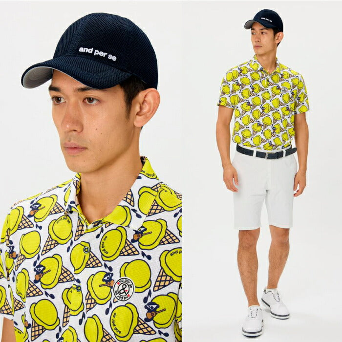 and per se アンパスィ ゴルフウェア メンズ ラッセルメッシュキャップ 帽子 吸汗速乾 面ファスナー仕様アジャスター UV ams8436