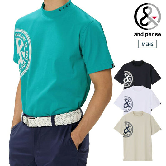 and per se アンパスィ ゴルフウェア メンズ SWING DRY メッシュ半袖モックネックシャツ マルチストレッチ 吸汗速乾 UV 抗菌防臭 べたつき軽減 通気 AMS9566V2