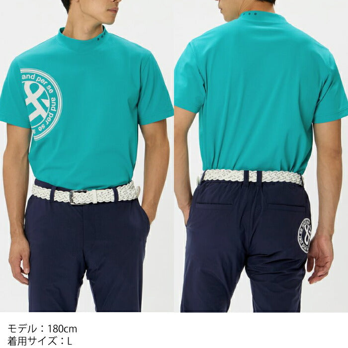 and per se アンパスィ ゴルフウェア メンズ SWING DRY メッシュ半袖モックネックシャツ マルチストレッチ 吸汗速乾 UV 抗菌防臭 べたつき軽減 通気 AMS9566V2