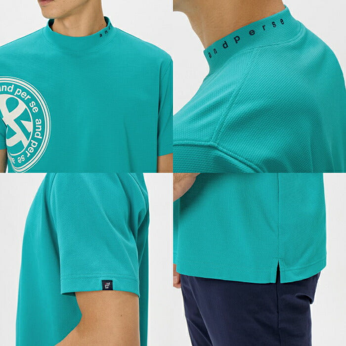and per se アンパスィ ゴルフウェア メンズ SWING DRY メッシュ半袖モックネックシャツ マルチストレッチ 吸汗速乾 UV 抗菌防臭 べたつき軽減 通気 AMS9566V2