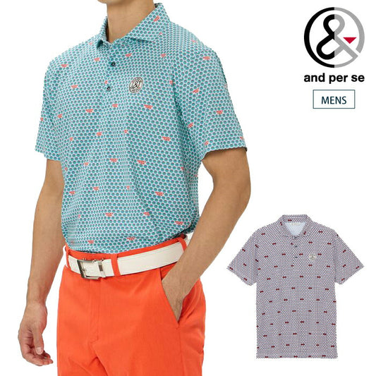 and per se アンパスィ ゴルフウェア メンズ COOL is COOL プリンテッド半袖シャツ マルチストレッチ 吸汗速乾 UV 抗菌防臭 べたつき軽減 遮熱 AMS9606X1