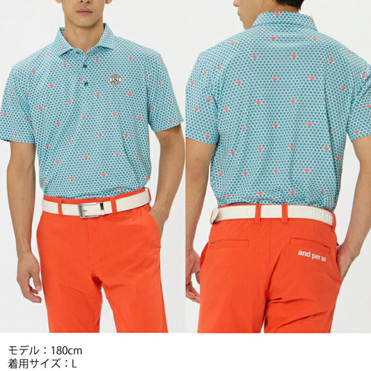 and per se アンパスィ ゴルフウェア メンズ COOL is COOL プリンテッド半袖シャツ マルチストレッチ 吸汗速乾 UV 抗菌防臭 べたつき軽減 遮熱 AMS9606X1