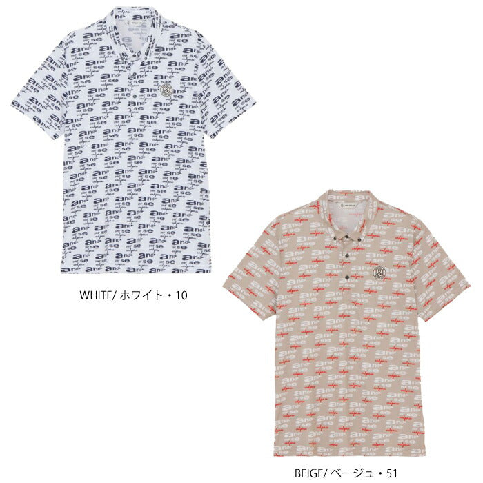 and per se アンパスィ ゴルフウェア メンズ COOLisCOOL プリンテッド3Dワッフルボタンダウン半袖シャツ マルチストレッチ 吸汗速乾 UVガード 抗菌防臭 通気 遮熱 AMS9666X6