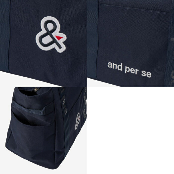 and per se アンパスィ ゴルフ メンズ レディース BIGトートバッグ ユニセックス 刺繍ワッペン ポケット付き aua7006